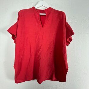 B'Gauze Womens V-Neck Short Sleeve Tunic Top Blouse Size 1 Red Cotton Casual USA